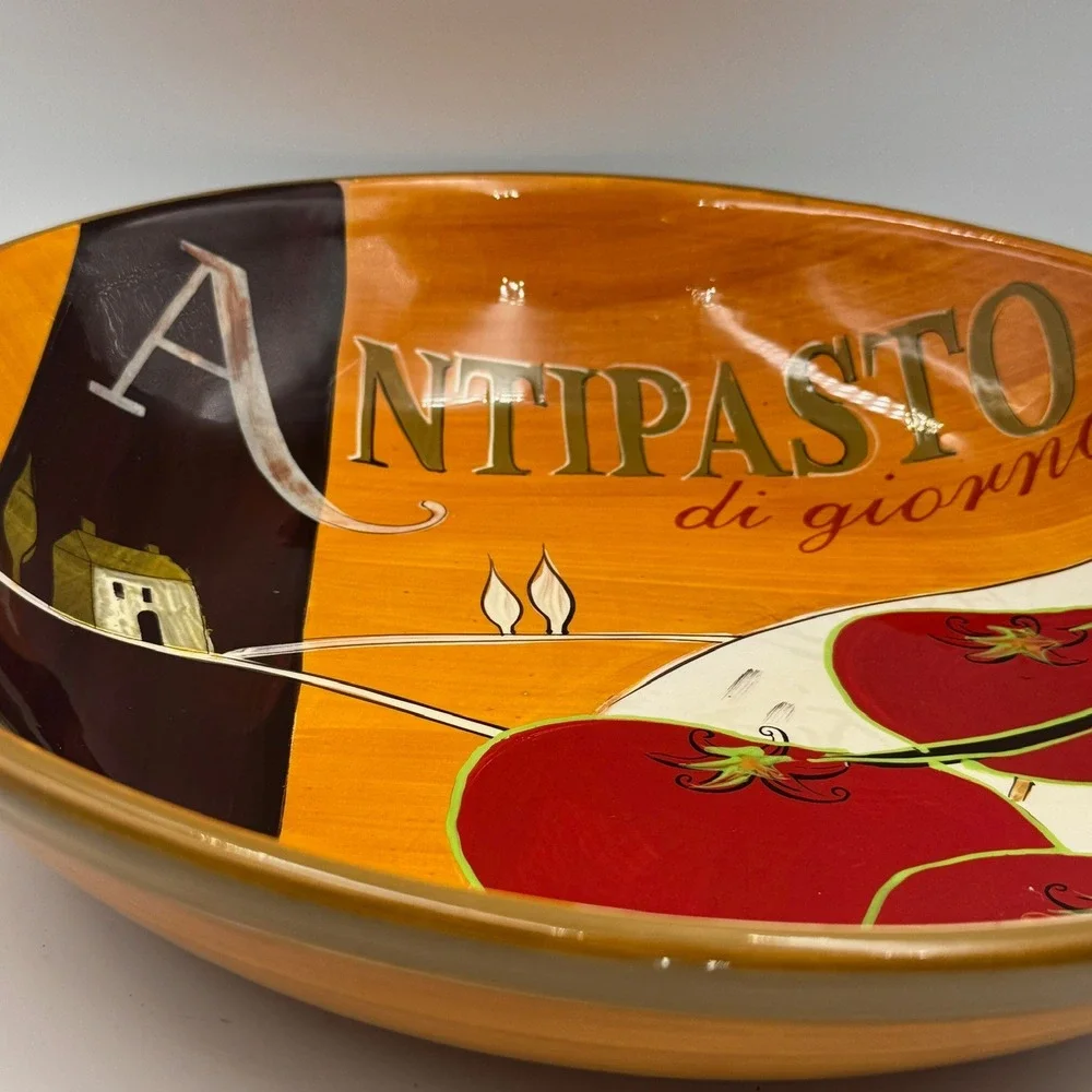 Antipasto di Giorno Italian Ceramic Serving Bowl Tomato Countryside Hand Painted